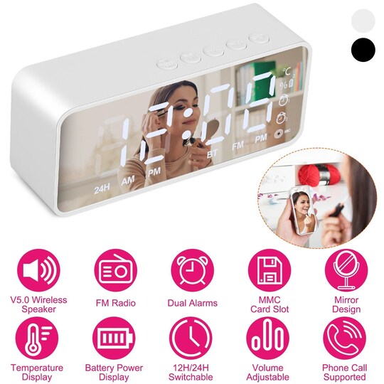Edge Collections – Digital Alarm Clock with LED Display Wireless Speaker and FM Radio – 1 Piece